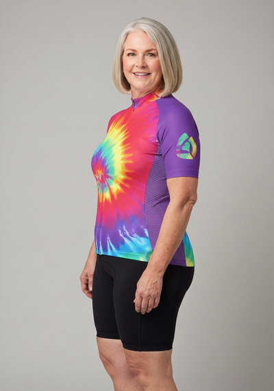 Womens Love Peace Tie Dye Cycling Jersey - three quarter view