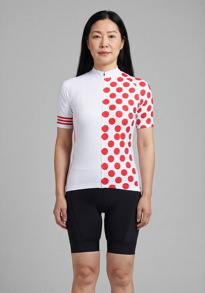 Womens King Of The Mountain Polka Dot Cycling Jersey - White - front view