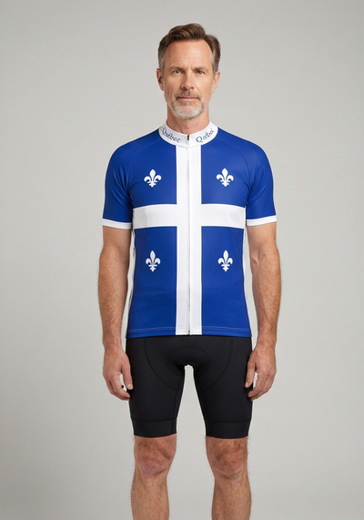 Mens Quebec Flag Short Sleeve Cycling Jersey - _default - front view