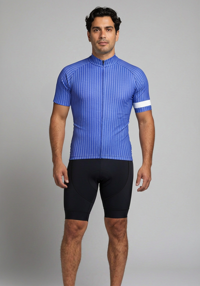 Mens Blue Stripe Banded Cycling Jersey - _default - front view