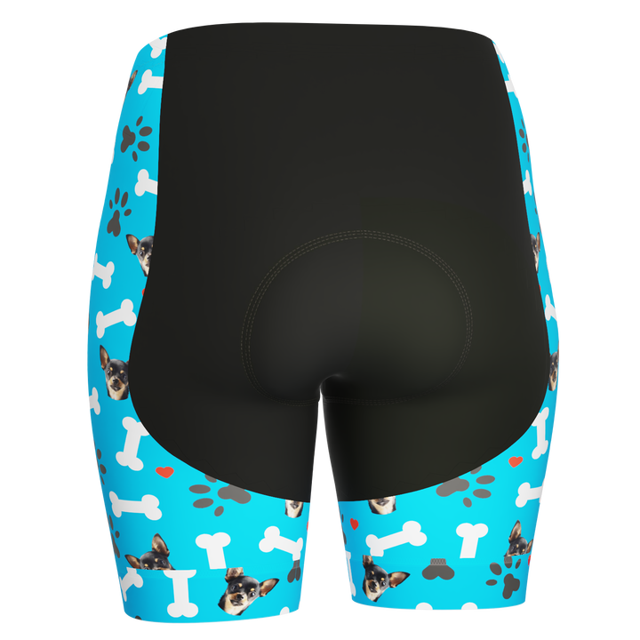 Women's Gel Padded Cycling Shorts Quick Dry & Custom Pet Bones Design Blue