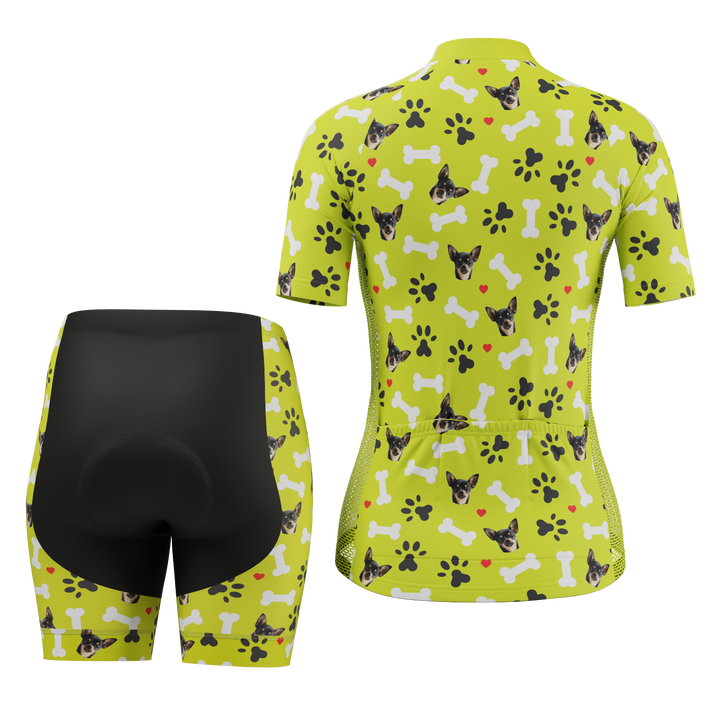 Women's Custom Pet Bones Cycling Kit Durable & Personalized Lime