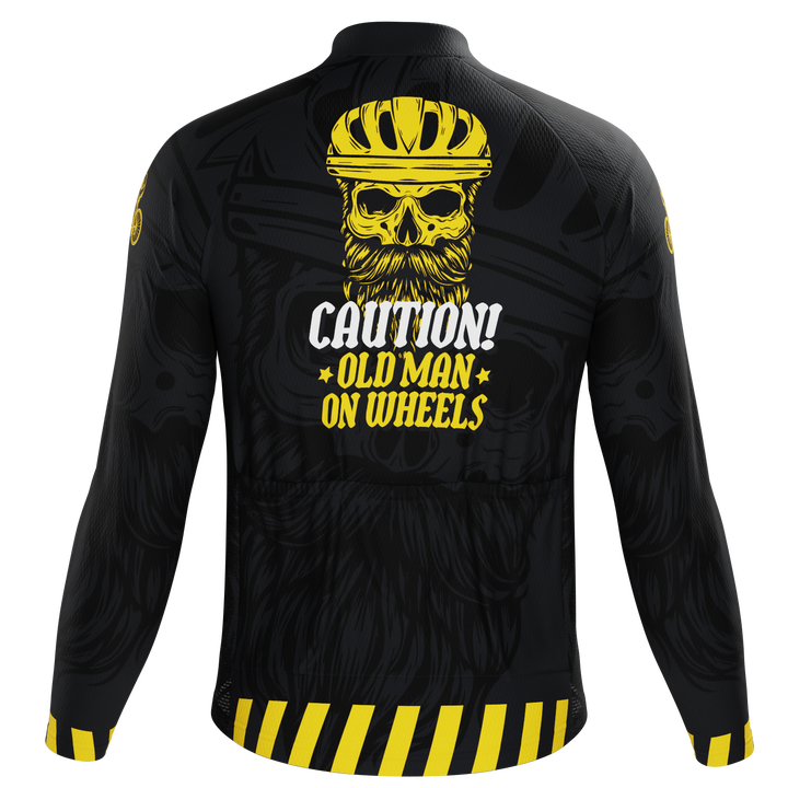 Men’s Old Man On Wheels Cycling Jersey Long Sleeve Performance Black