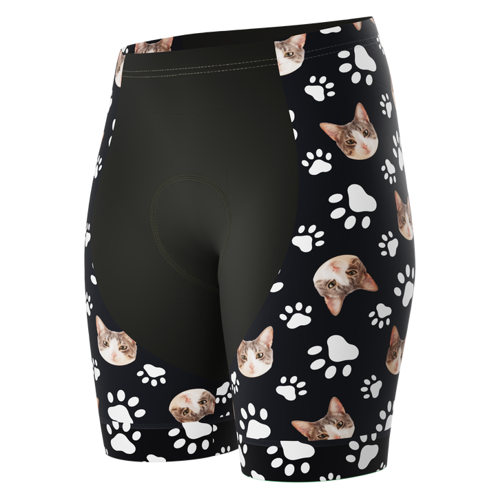 Women's Custom Pet Paws Cycling Shorts Gel Padded Performance Black