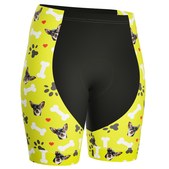 Women's Gel Padded Cycling Shorts Quick Dry & Custom Pet Bones Design Lime