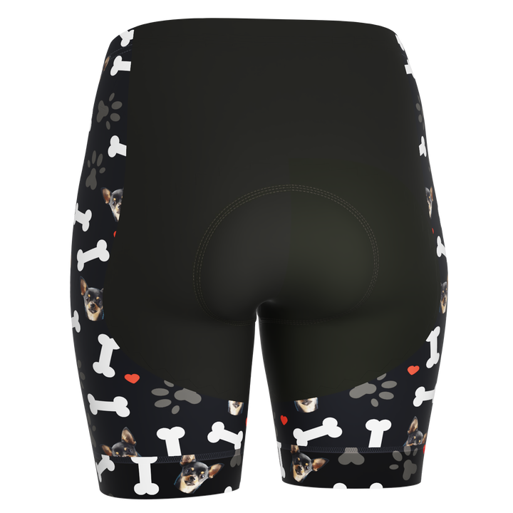 Women's Gel Padded Cycling Shorts Quick Dry & Custom Pet Bones Design Black