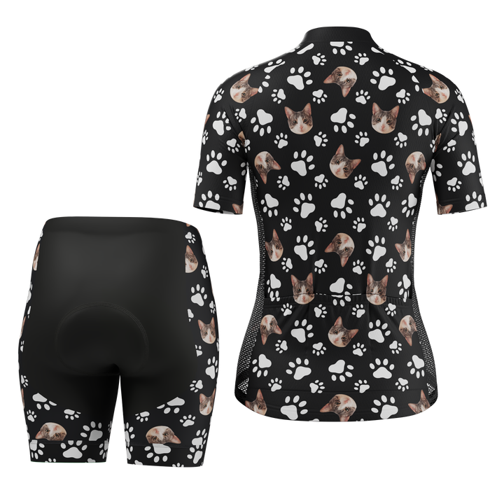 Custom Pet Paws Women's Cycling Kit Vibrant Performance Wear Black