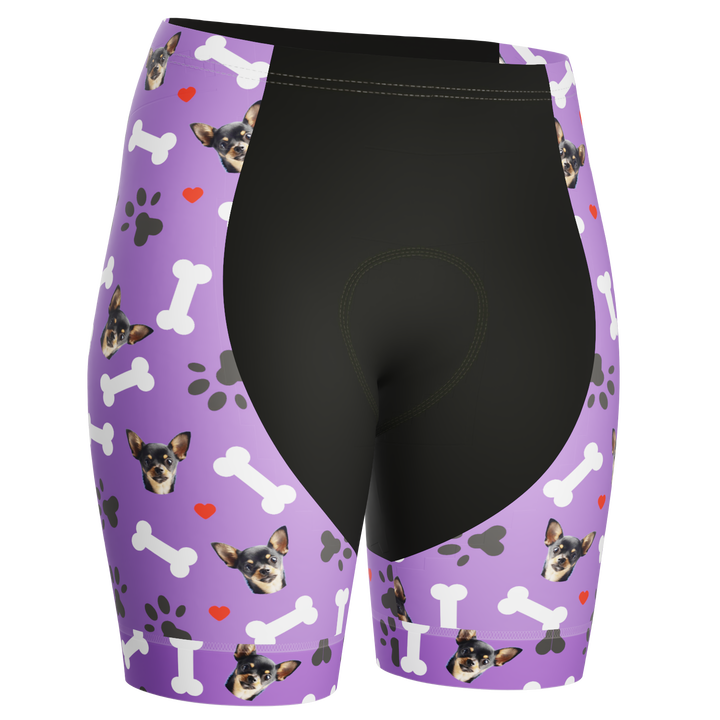 Women's Gel Padded Cycling Shorts Quick Dry & Custom Pet Bones Design Purple