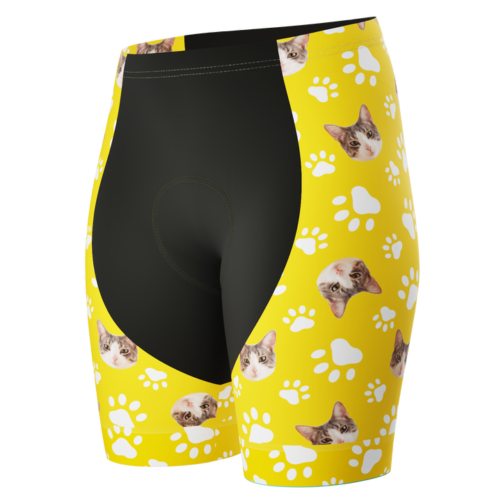 Women's Custom Pet Paws Cycling Shorts Gel Padded Performance Yellow