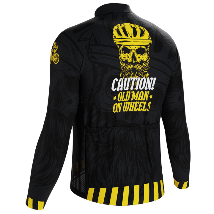 Men’s Old Man On Wheels Cycling Jersey Long Sleeve Performance Black