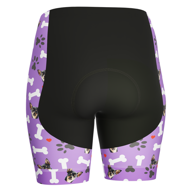 Women's Gel Padded Cycling Shorts Quick Dry & Custom Pet Bones Design Purple