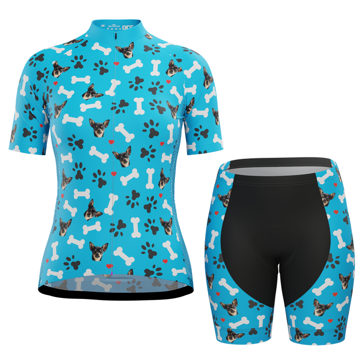 Women's Custom Pet Bones Cycling Kit Durable & Personalized Blue
