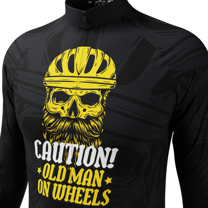 Men’s Old Man On Wheels Cycling Jersey Long Sleeve Performance Black