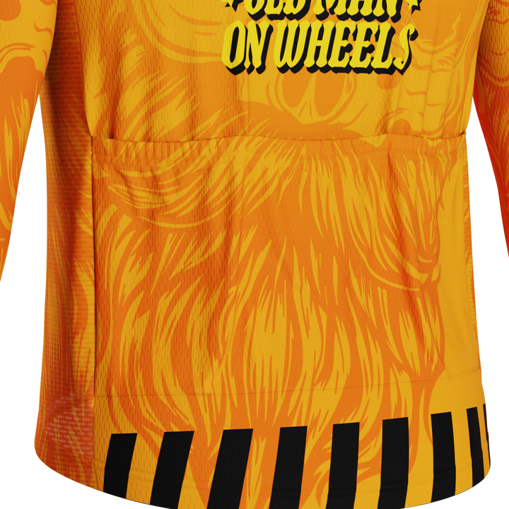 Men’s Old Man On Wheels Cycling Jersey Long Sleeve Performance Orange