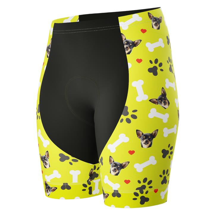 Women's Gel Padded Cycling Shorts Quick Dry & Custom Pet Bones Design Lime