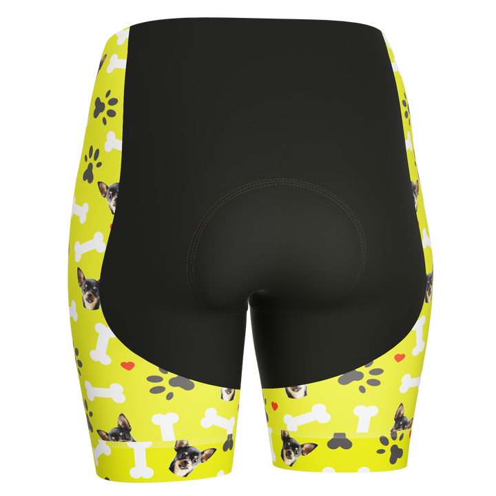 Women's Gel Padded Cycling Shorts Quick Dry & Custom Pet Bones Design Lime