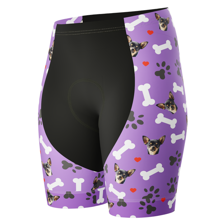Women's Gel Padded Cycling Shorts Quick Dry & Custom Pet Bones Design Purple