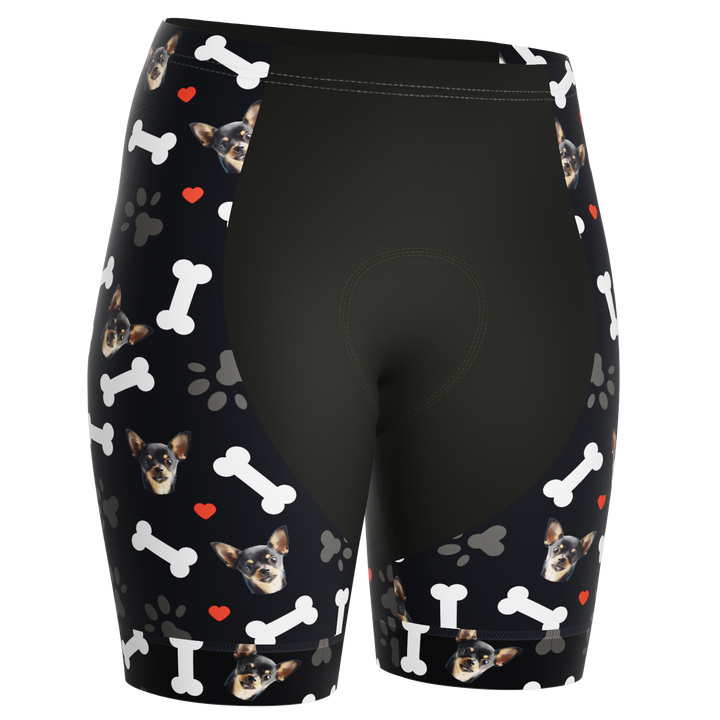 Women's Gel Padded Cycling Shorts Quick Dry & Custom Pet Bones Design Black