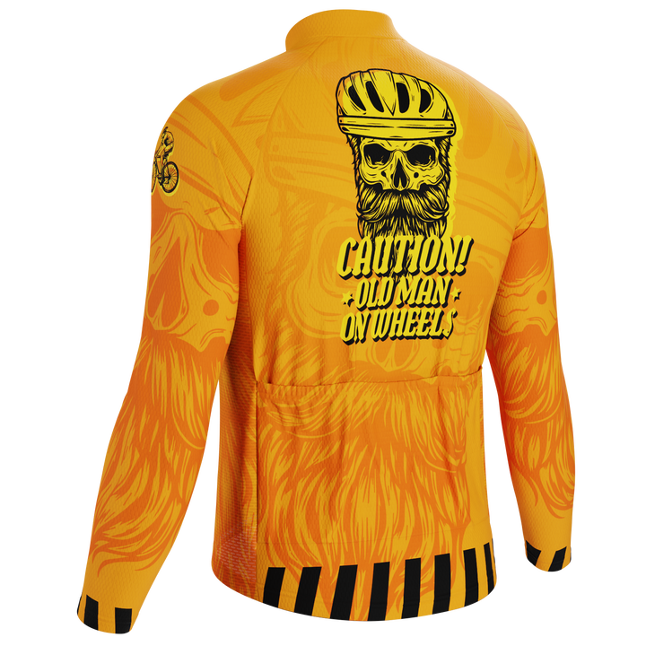 Men’s Old Man On Wheels Cycling Jersey Long Sleeve Performance Orange