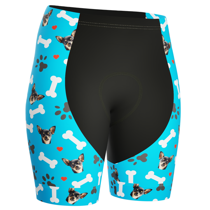 Women's Gel Padded Cycling Shorts Quick Dry & Custom Pet Bones Design Blue