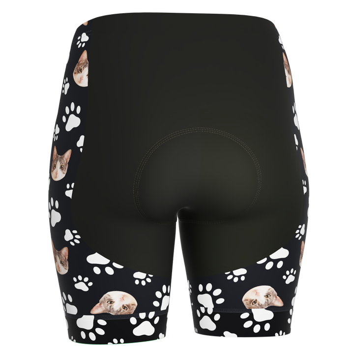 Women's Custom Pet Paws Cycling Shorts Gel Padded Performance Black