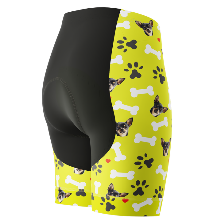 Women's Gel Padded Cycling Shorts Quick Dry & Custom Pet Bones Design Lime