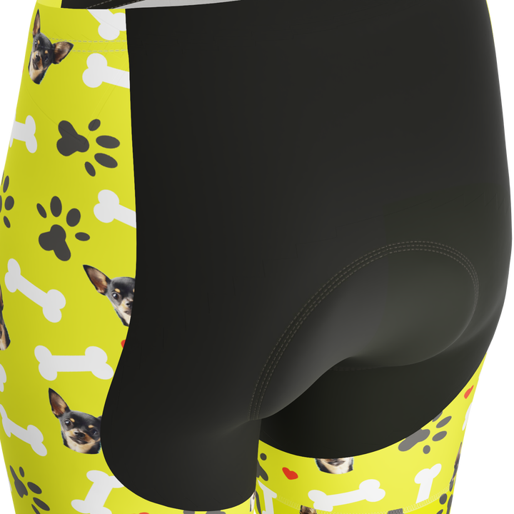 Women's Gel Padded Cycling Shorts Quick Dry & Custom Pet Bones Design Lime