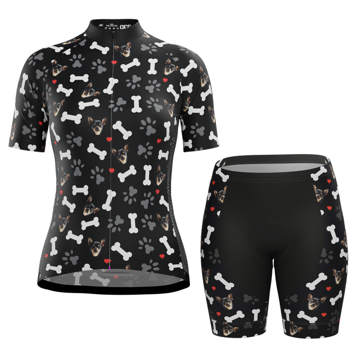 Women's Custom Pet Bones Cycling Kit Durable & Personalized Black