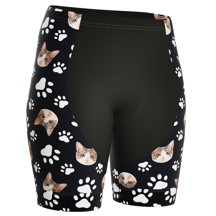 Women's Custom Pet Paws Cycling Shorts Gel Padded Performance Black