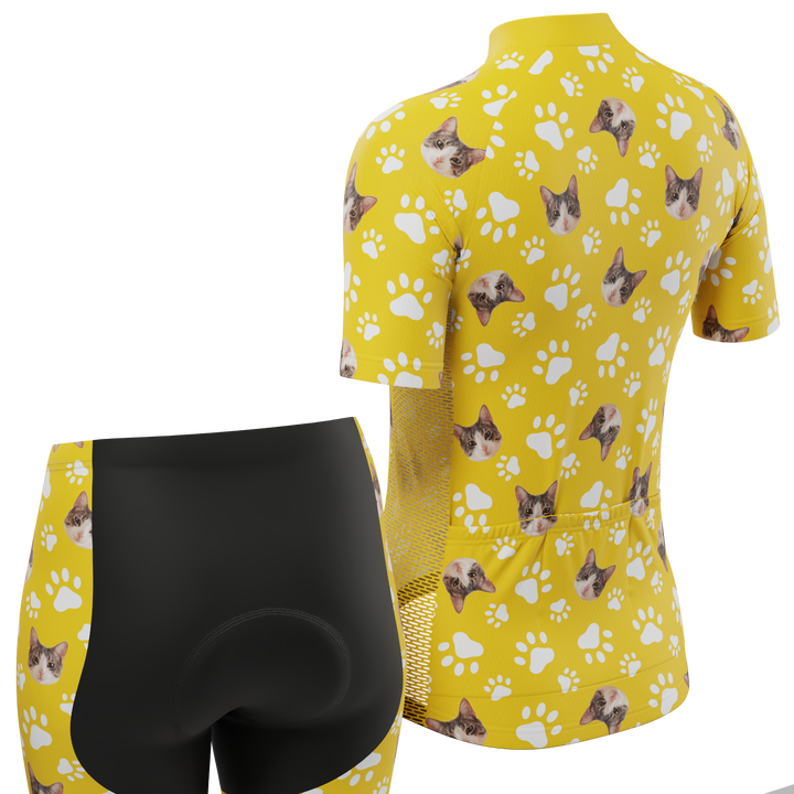 Custom Pet Paws Women's Cycling Kit Vibrant Performance Wear Yellow