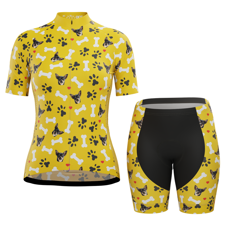 Women's Custom Pet Bones Cycling Kit Durable & Personalized Yellow