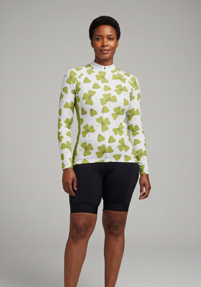 Womens Three Leaf Clover Long Sleeve Cycling Jersey - _default - front view