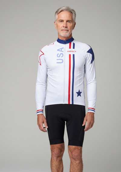 Mens Usa Star Long Sleeve Cycling Jersey - _default - front view