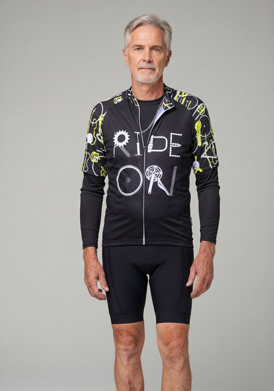 Mens Ride On Short Sleeve Black Cycling Jersey - _default - front view