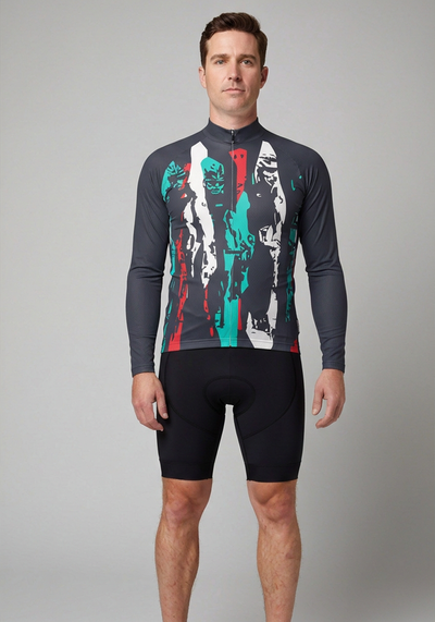 Mens Velo Abstract Long Sleeve Cycling Jersey - front view