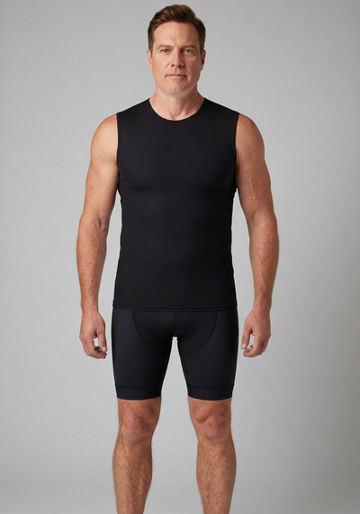 Mens Black Mesh Sleeveless Cycling Base Layer - front view