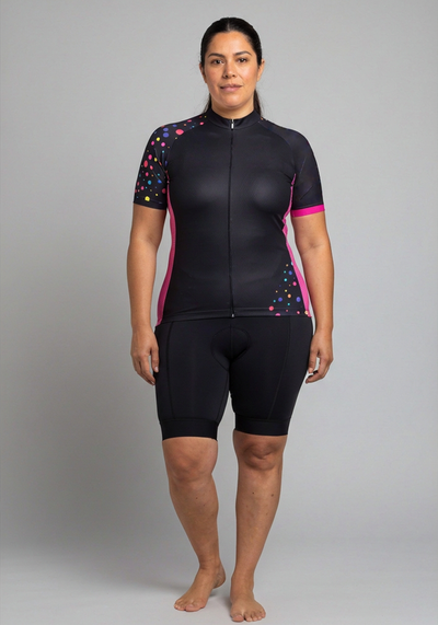 Womens Rainbow Polka Dot Cycling Jersey - _default - front view