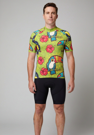 Mens Tucan Hibiscus Short Sleeve Cycling Jersey - front view