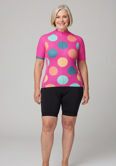 Womens Bold Polka Dot Pink Cycling Jersey - _default - front view