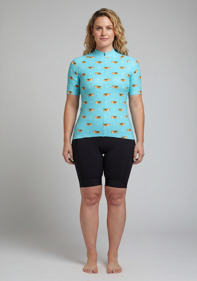 Womens Sleeping Beagle Short Sleeve Cycling Jersey - front view