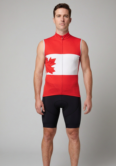 Mens Canada Flag Maple Leaf Sleeveless Cycling Jersey - front view