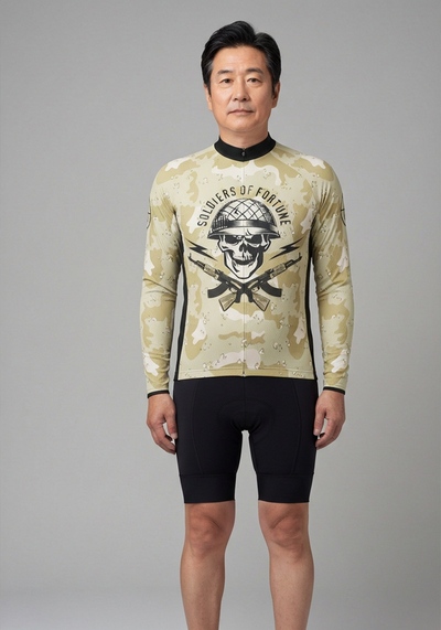 Mens Soldiers Of Fortune Camo Long Sleeve Cycling Jersey - front view