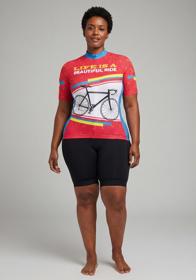 Womens Life Is A Beautiful Ride Short Sleeve Cycling Jersey - Red - front view