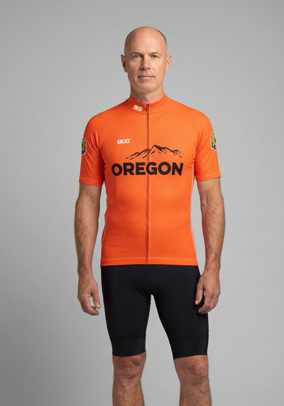 Mens Oregon State Short Sleeve Cycling Jersey - Orange - front view