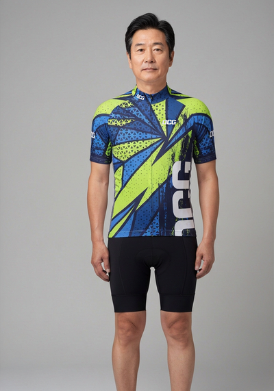 Mens Green Lightning Short Sleeve Cycling Jersey - front view