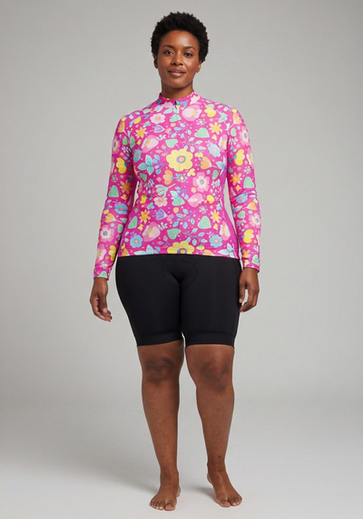 Womens Vixen Bouquet Floral Long Sleeve Cycling Jersey - front view