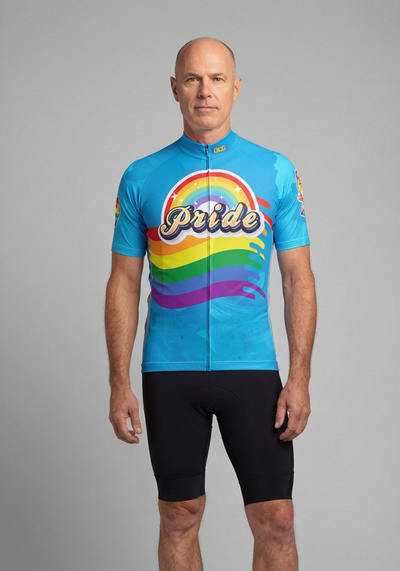 Mens Lgbt Pride Rainbow Flag Short Sleeve Cycling Jersey - front view