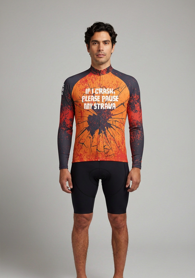 Mens Pause My Strava Long Sleeve Cycling Jersey - front view