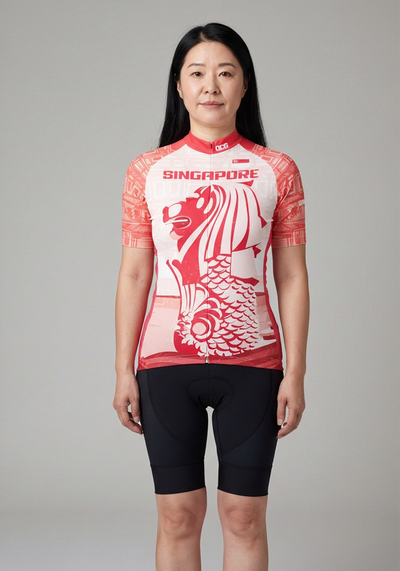 Womens Singapore Merlion Lion Short Sleeve Cycling Jersey - front view