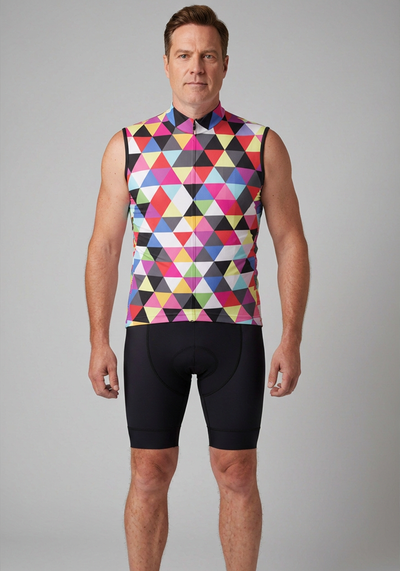 Mens High Viz Color Triangles Sleeveless Cycling Jersey - Black - front view